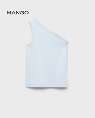 MANGO SKY BLUE ASYMMETRICAL RIBBED TOP