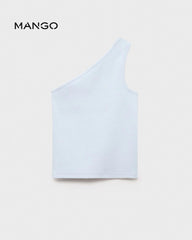MANGO SKY BLUE ASYMMETRICAL RIBBED TOP