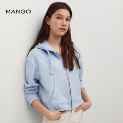 MANGO SKY BLUE ZIPPED CROPPED HOODIE