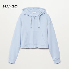 MANGO SKY BLUE ZIPPED CROPPED HOODIE