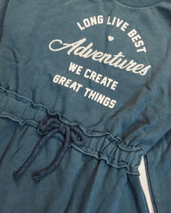 MANGO TEAL BLUE SWEATSHIRT DRESS DRAWSTING WAIST