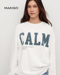 MANGO WHITE CALM PRINTED SWEATSHIRT