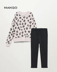 MANGO WHITE CHEETA DOT PRINT SWEATSHIRT WITH TROUSER SET