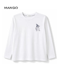 MANGO WHITE LONG SLEEVE BOSTON BASEBALL T-SHIRT