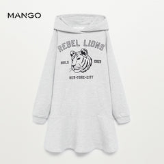 MANGO WHITE REBEL LIONS SWEATSHIRT DRESS WITH HOOD