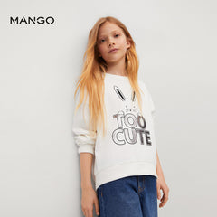 MANGO WHITE TOO CUTE RABIT PRINTED COTTON SWEATSHIRT