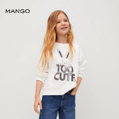 MANGO WHITE TOO CUTE RABIT PRINTED COTTON SWEATSHIRT