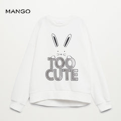 MANGO WHITE TOO CUTE RABIT PRINTED COTTON SWEATSHIRT
