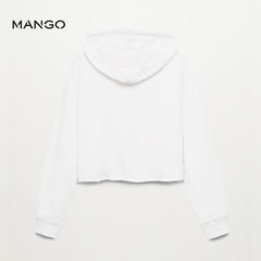 MANGO WHITE ZIPPED CROPPED HOODIE