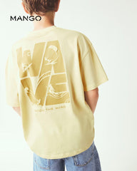 MANGO YELLOW WAVE COTTON BLEND T-SHIRT