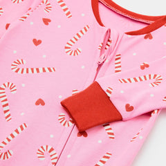 MATALAN CANDY CANE PRINT ZIPPER OVERALL ROMPER