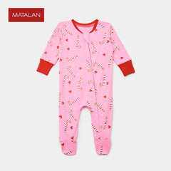 MATALAN CANDY CANE PRINT ZIPPER OVERALL ROMPER