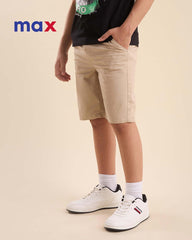 MAX LIGHT BEIGE PLAIN COTTON SHORTS WITH POCKET