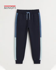 MINOTI BLUE COLOR BLOCK FLEECE ZIP HOOD WITH TROUSER SET