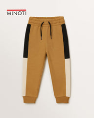 MINOTI BROWN COLOR BLOCK FLEECE ZIP HOOD WITH TROUSER SET