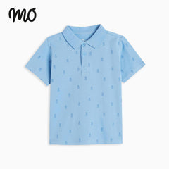 MO LIGHT BLUE PRINTED POLO T-SHIRT