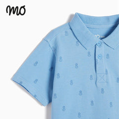 MO LIGHT BLUE PRINTED POLO T-SHIRT