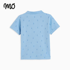 MO LIGHT BLUE PRINTED POLO T-SHIRT