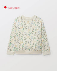MONOPIX OFF WHITE BADMINTON PRINT SWEATSHIRT
