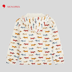 MONOPRIX BEIGE PRINTED ZIPPED SWEATSHIRT WITH HOOD