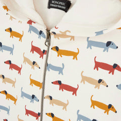 MONOPRIX BEIGE PRINTED ZIPPED SWEATSHIRT WITH HOOD