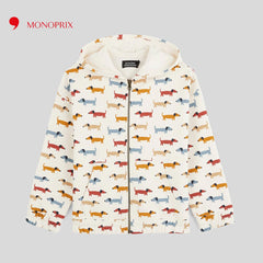 MONOPRIX BEIGE PRINTED ZIPPED SWEATSHIRT WITH HOOD