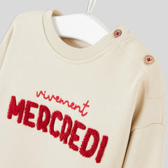 MONOPRIX BEIGE WEDNESDAY TERRY PRINT SWEATSHIRT