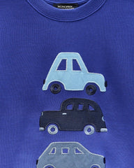 MONOPRIX BLUE CAR APPLIQUE SWEATSHIRT