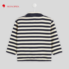 MONOPRIX BLUE STRIPED CARDIGAN WITH PETER PAN COLLAR