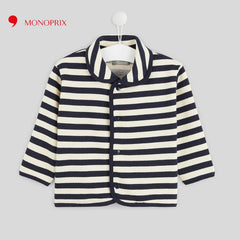 MONOPRIX BLUE STRIPED CARDIGAN WITH PETER PAN COLLAR