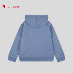 MONOPRIX BLUE YES PRINTED ORGANIC COTTON HOODIE