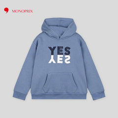 MONOPRIX BLUE YES PRINTED ORGANIC COTTON HOODIE