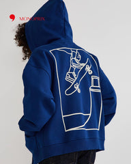 MONOPRIX BLUE ZIPPED HOODIE WITH PRINTED BACK
