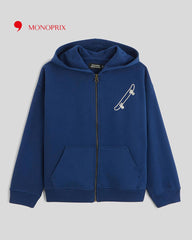 MONOPRIX BLUE ZIPPED HOODIE WITH PRINTED BACK