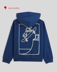 MONOPRIX BLUE ZIPPED HOODIE WITH PRINTED BACK