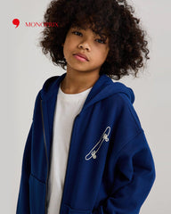 MONOPRIX BLUE ZIPPED HOODIE WITH PRINTED BACK