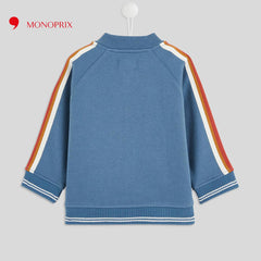 MONOPRIX BLUE ZIPPED TEDDY COLLAR WITH STRIPED SWEATSHIRT