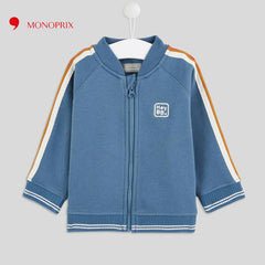 MONOPRIX BLUE ZIPPED TEDDY COLLAR WITH STRIPED SWEATSHIRT 2 PCS SET