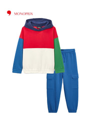 MONOPRIX BOYS COLOR BLOCK HOODIE WITH CARGO JOGGER SET