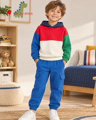 MONOPRIX BOYS COLOR BLOCK HOODIE WITH CARGO JOGGER SET