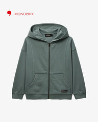 MONOPRIX BOYS GREEN COTTON ZIP HOODIE