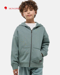 MONOPRIX BOYS GREEN COTTON ZIP HOODIE