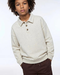 MONOPRIX BOYS ORGANIC COTTON STRIPED POLO COLLAR SWEATSHIRT