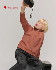 MONOPRIX BRICK RED TRUCKER COLLAR SWEATSHIRT