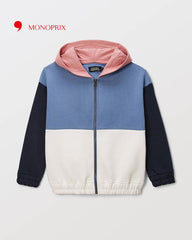 MONOPRIX COTTON TRICOLOR ZIPPER HOOD