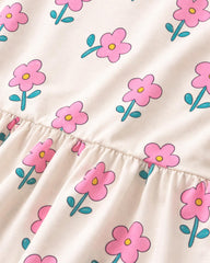 MONOPRIX CREAM FLOWER PRINT LONG SLEEVE DRESS