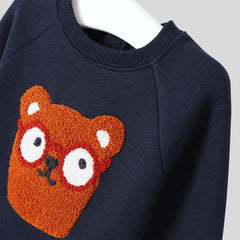 MONOPRIX DARK BLUE BEAR EMBROIDERED SWEATSHIRT