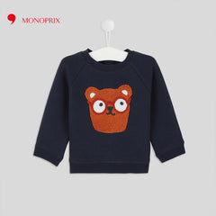 MONOPRIX DARK BLUE BEAR EMBROIDERED SWEATSHIRT