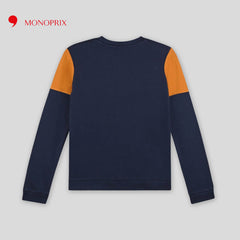 MONOPRIX DARK BLUE TWO TONE COTTON SUNDAY PRINTED SWEATSHIRT