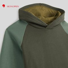 MONOPRIX DARK GREEN TOW TONE HOODIE WITH BELLEY POCKET